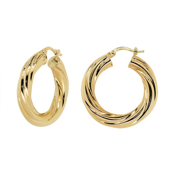 Round Twisted Hoop Earrings 14K Yellow Gold Made In Italy - Picture 1 of 4